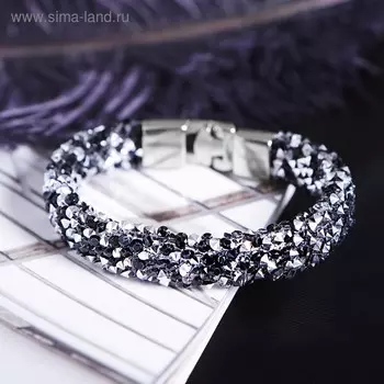 Браслет со стразами "Шанталь", цвет чёрно-белый в серебре, 20см
