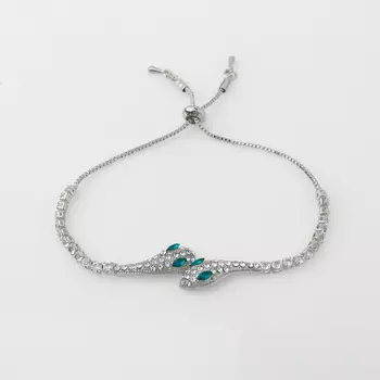 Браслет со стразами «Змея», цвет зелёный в серебре