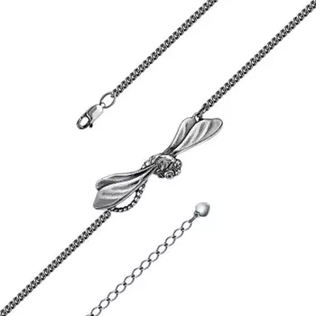 Браслет "Стрекоза", посеребрение с оксидированием, 17см