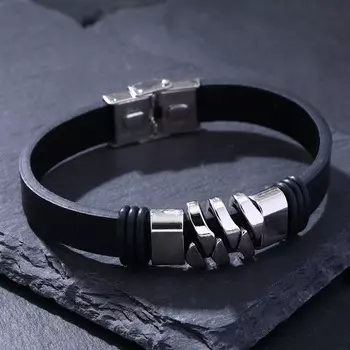 Браслет унисекс «Мощь» коса, цвет чёрный с серебром, 22 см