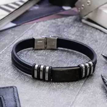 Браслет унисекс «Стиль» прямоугольник с косичкой, цвет чёрный с чёрно-серебряным, 23 см