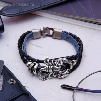 Браслет унисекс «Скорпион», чёрный с чернёным серебром, бусины микс, 20 см