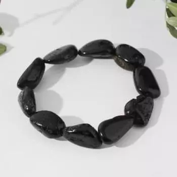 Браслет "Янтарь" галька вдоль, цвет чёрный ,d=8см