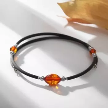 Браслет "Янтарь" на тросе, рис, цвет коньячный, 6см