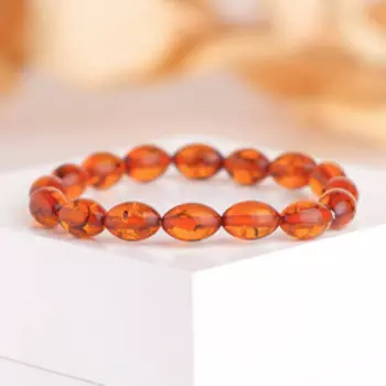 Браслет "Янтарь" рис, цвет коньячный