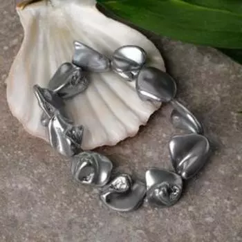 Браслет жемчуг "Барокко", цвет серый, d=8 см