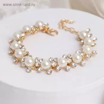 Браслет жемчуг "Цветочки", цвет белый в золоте, L=21 см