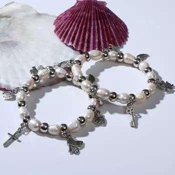 Браслет "Жемчуг речной" подвески ассорти, цвет белый