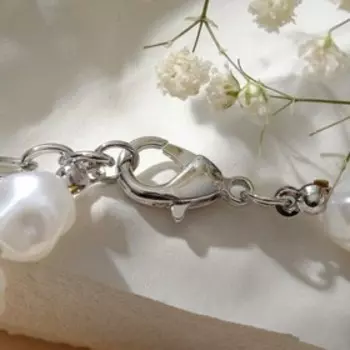 Браслет жемчуг "Звено", цвет белый в серебре