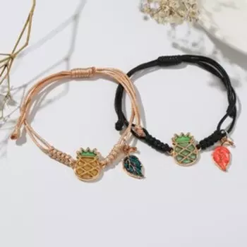 Браслеты "Неразлучники" ананасы с листочком, цветные