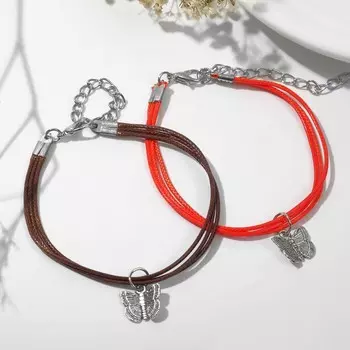 Браслеты «Неразлучники» бабочка, цвет красно-коричневый, L=17 см