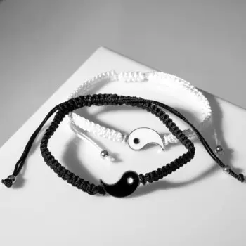 Браслеты парные «Неразлучники» инь-ян, толстая нить, чёрно-белые, d=7 см