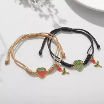Браслеты "Неразлучники" клубнички с розами, цветные