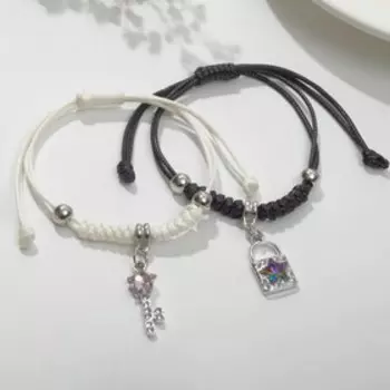 Браслеты парные «Неразлучники» ключик с замком, чёрно-белые, d=7 см