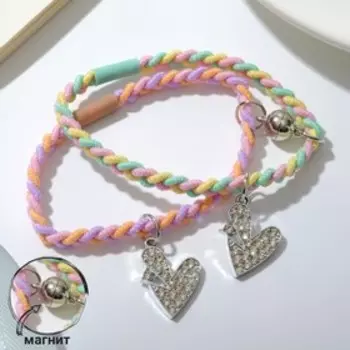 Браслеты "Неразлучники" на магните, сердца с половинкой, цветные с серебром