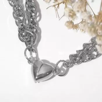 Браслеты парные «Неразлучники» на магните, сердечко, цвет серебро, 20 размер