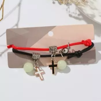 Браслеты «Неразлучники» на магните, шары фосфорные, крестик, цвет чёрно-красный, 6 см