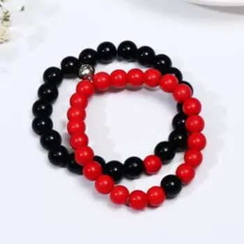 Браслеты «Неразлучники» на магните, упорство, цвет чёрно-красный, d=7