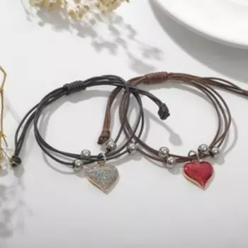 Браслеты "Неразлучники" половинки сердец в блёстках, цветные