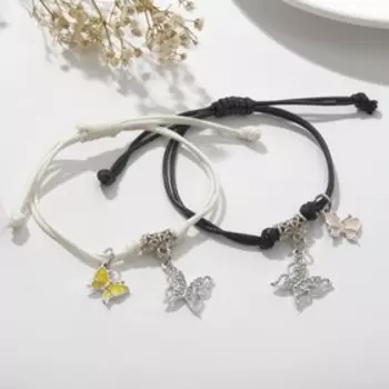 Браслеты "Неразлучники" порхающие бабочки, цветные