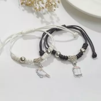 Браслеты парные «Неразлучники» птичка с клеткой, цвет чёрно-белый, 7 см