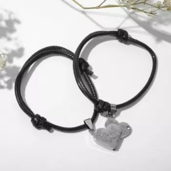 Браслеты «Неразлучники» сердца, цвет чёрный, L=12,5 см