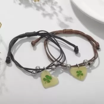 Браслеты "Неразлучники" сердца с клевером, цветные