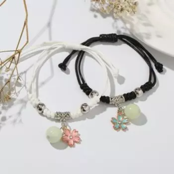 Браслеты "Неразлучники" шары с цветочками, цветные