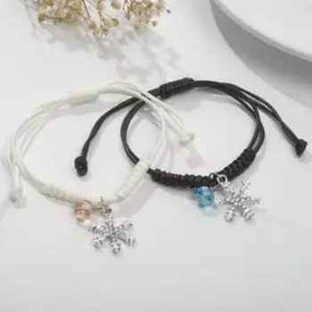 Браслеты «Неразлучники» снежинки с бусинами, цвет чёрно-голубой, 7 см