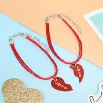 Браслеты парные «Неразлучники» стальные, love, цвет красный, 17 размер