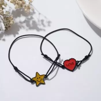 Браслеты "Неразлучники" звёздочка и сердечко, цветные, 7см