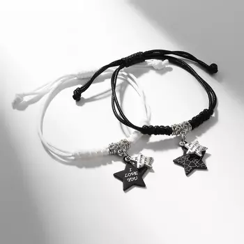 Браслеты парные «Неразлучники» звёзды, love, чёрно-белые, d=7 см