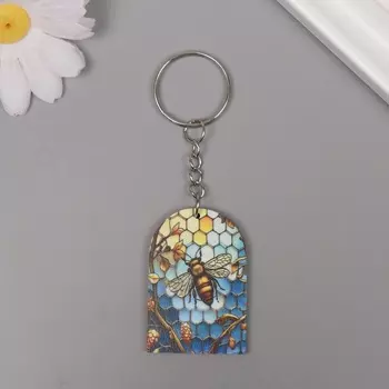 Брелок для ключей на кольце «Пчела и соты. Витраж», дерево, 4.430.3 см