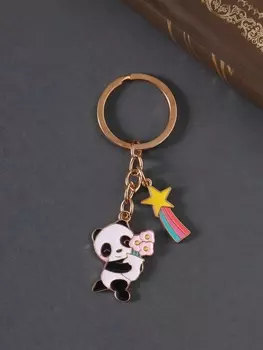 Брелок для ключей на кольце «Панда c букетом», металл, эмаль, 9 см