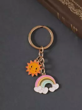 Брелок для ключей на кольце «Солнце и радуга», металл, эмаль, 9 см