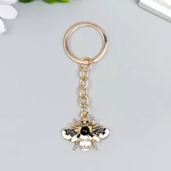 Брелок металл, эмаль, стразы "Мушка с бело-чёрными крылышками" 8,6х2,8 см