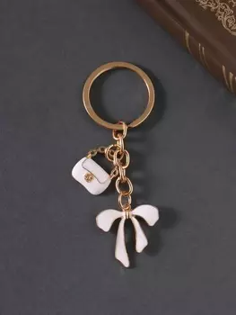 Брелок металл, эмаль "Сумочка и бант" белый 9 см
