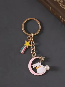 Брелок для ключей на кольце «Зайка на месяце», металл, эмаль, 9 см