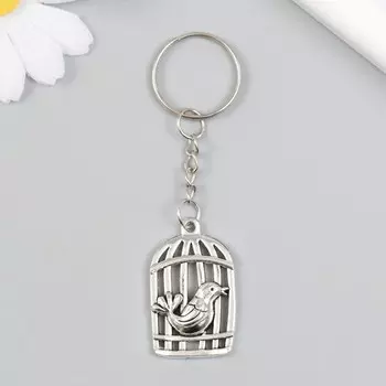 Брелок для ключей на кольце «Птица у клетки», металл под серебро, 2.23.6 см