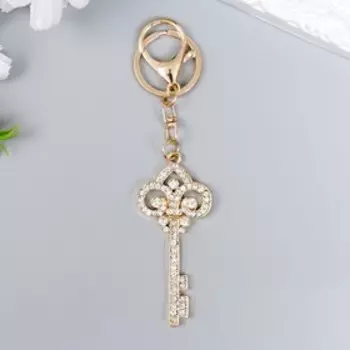 Брелок металл с карабином, эмаль, стразы "Ажурный ключ" 13,8х3,2 см