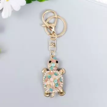 Брелок металл с карабином, эмаль, стразы "Черепашка с самоцветами"