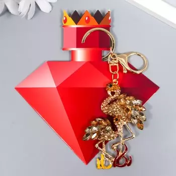 Брелок металл с карабином, эмаль, стразы "Два фламинго" огненный МИКС 14,5х4,1 см