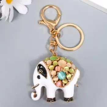 Брелок металл с карабином, эмаль, стразы "Слонёнок с самоцветами" 4,6х4,5 см