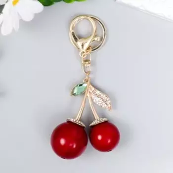 Брелок металл с карабином, эмаль, стразы "Вишенки" 5,4х6,6 см