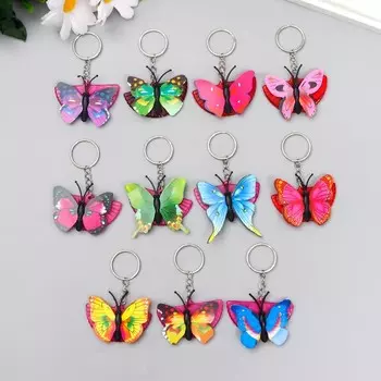 Брелок пластик "Бабочка на веере" стразы МИКС 2,5х5 см