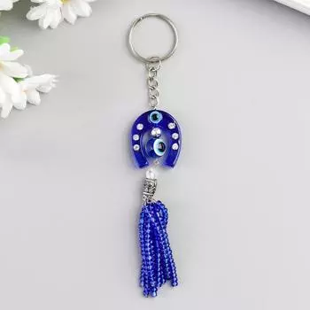 Брелок пластик глазки "Подкова" кисть из бисера 2,6х9,5 см