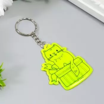 Брелок пластик светоотражающий "Котик Зефир на подарке" 6х5 см