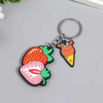 Брелок резина "Зайка мороженое" 3,5х2,3 см клубника 5,5х3,6 см