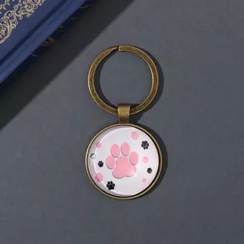 Брелок для ключей на кольце «Круг. Следы кошки», стекло, металл, d=3 см