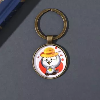 Брелок для ключей на кольце «Круг. Совушка в шляпке», стекло, металл, d=3 см